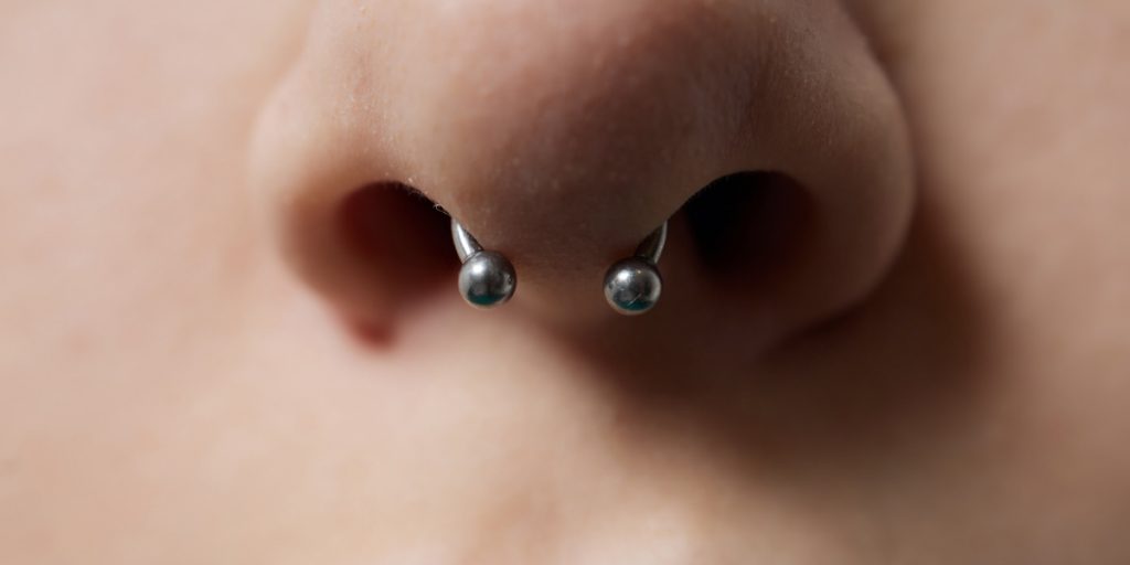 septum piercing closeup