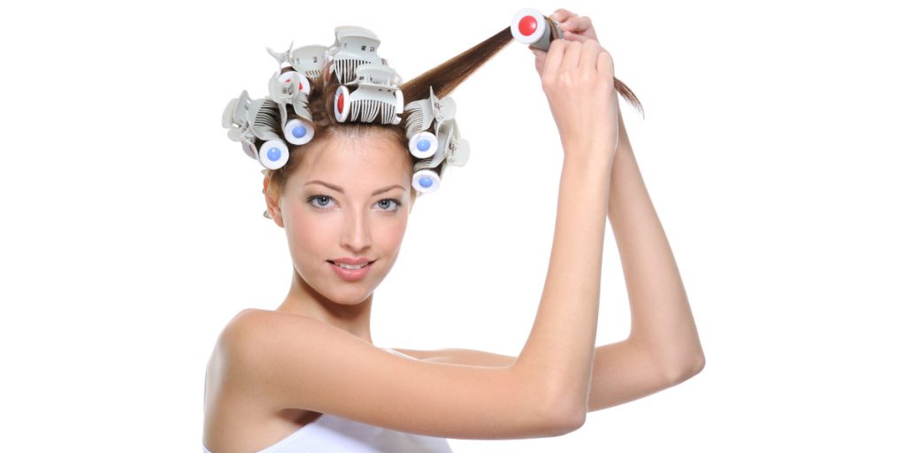 Woman With Velcro Curlers