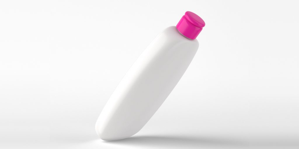 white bottle with pink cap on white background