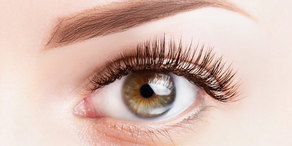 woman eye with eyelash lift closeup