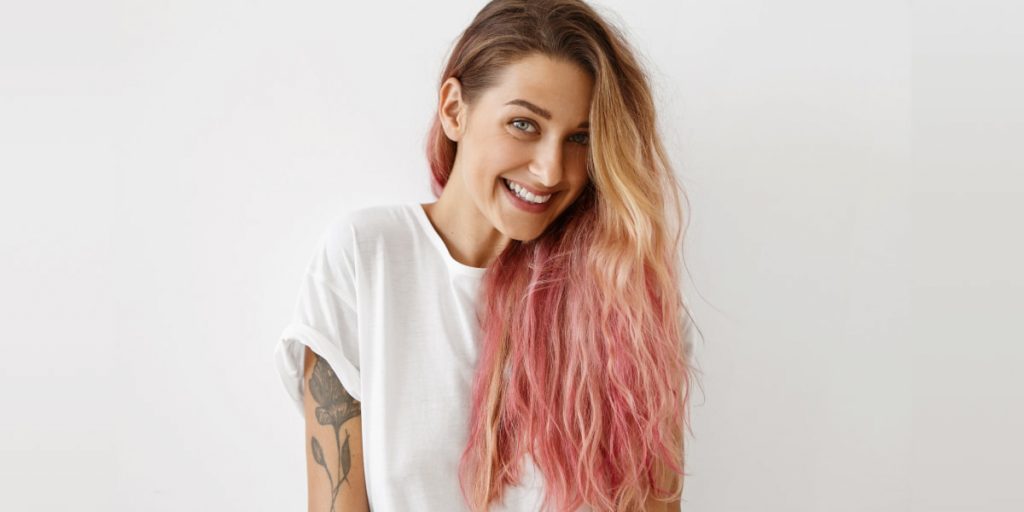 girl with pink dip dyed hair