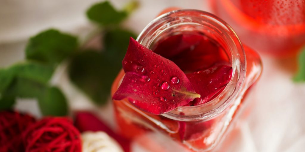 a bottle with rose water