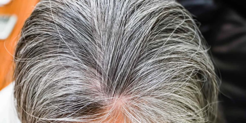 woman gray hair locks