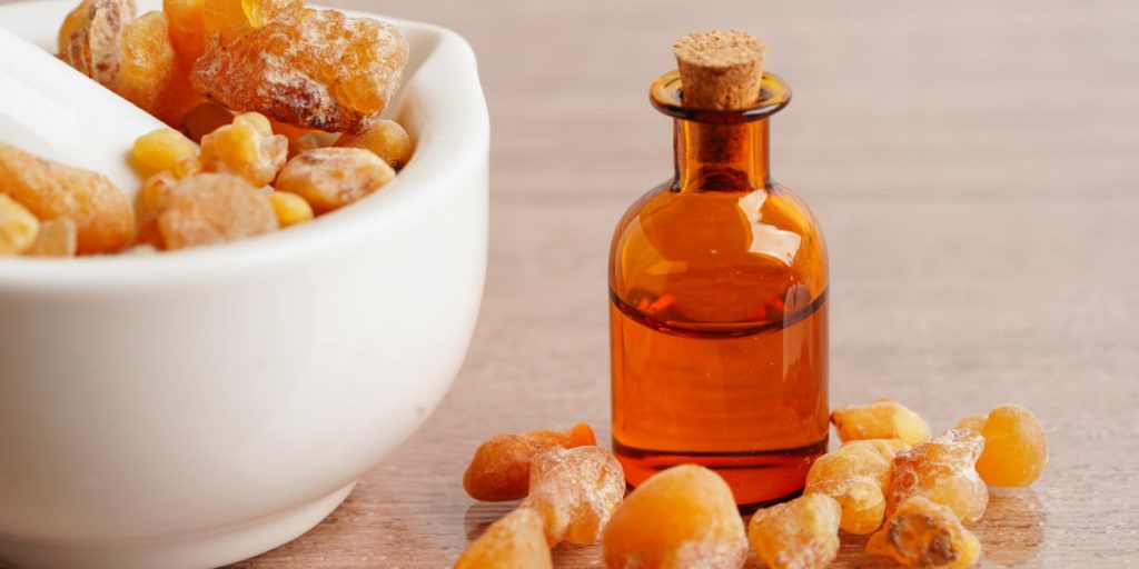 myrrh essential oil for hair in the bottle